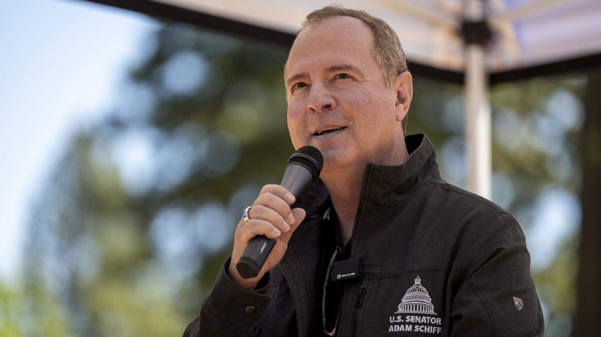Sen. Adam Schiff, D-California, delivers remarks at the Dianne Feinstein West Shore Tahoe Trail Dedication ceremony in Tahoe City in August. 