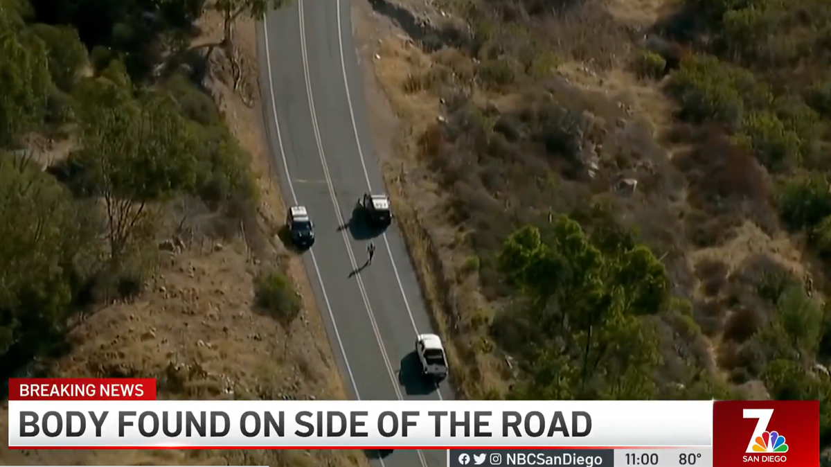 A wrapped body was found on the side of a remote road outside a California forest, authorities said.  Screengrab from NBC 7.