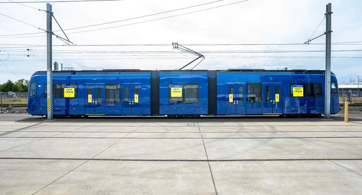 One of Sacramento Regional Transit’s new low-floor trains is demonstrated to the media at SacRT’s heavy rail facility on Wednesday. The new trains are expected to start service in summer 2024 on the Gold Line.