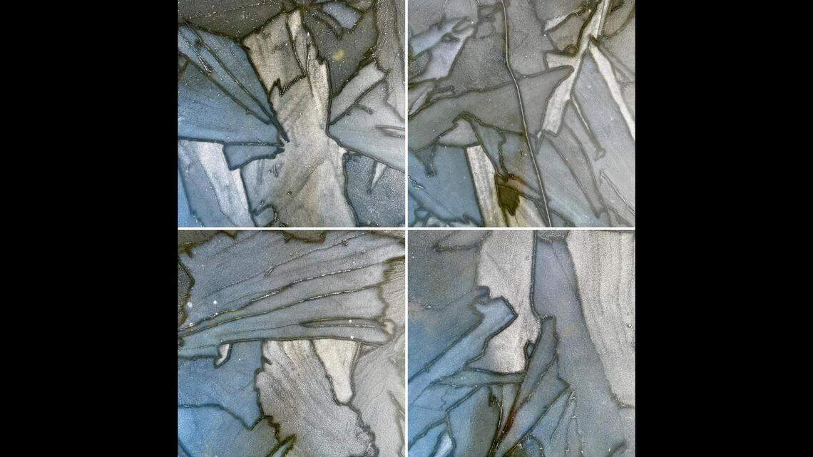 These strange ice formations were found by Luc Mehl at Mirror Lake near Anchorage, Alaska. Mehl calls them “vapor figures.”