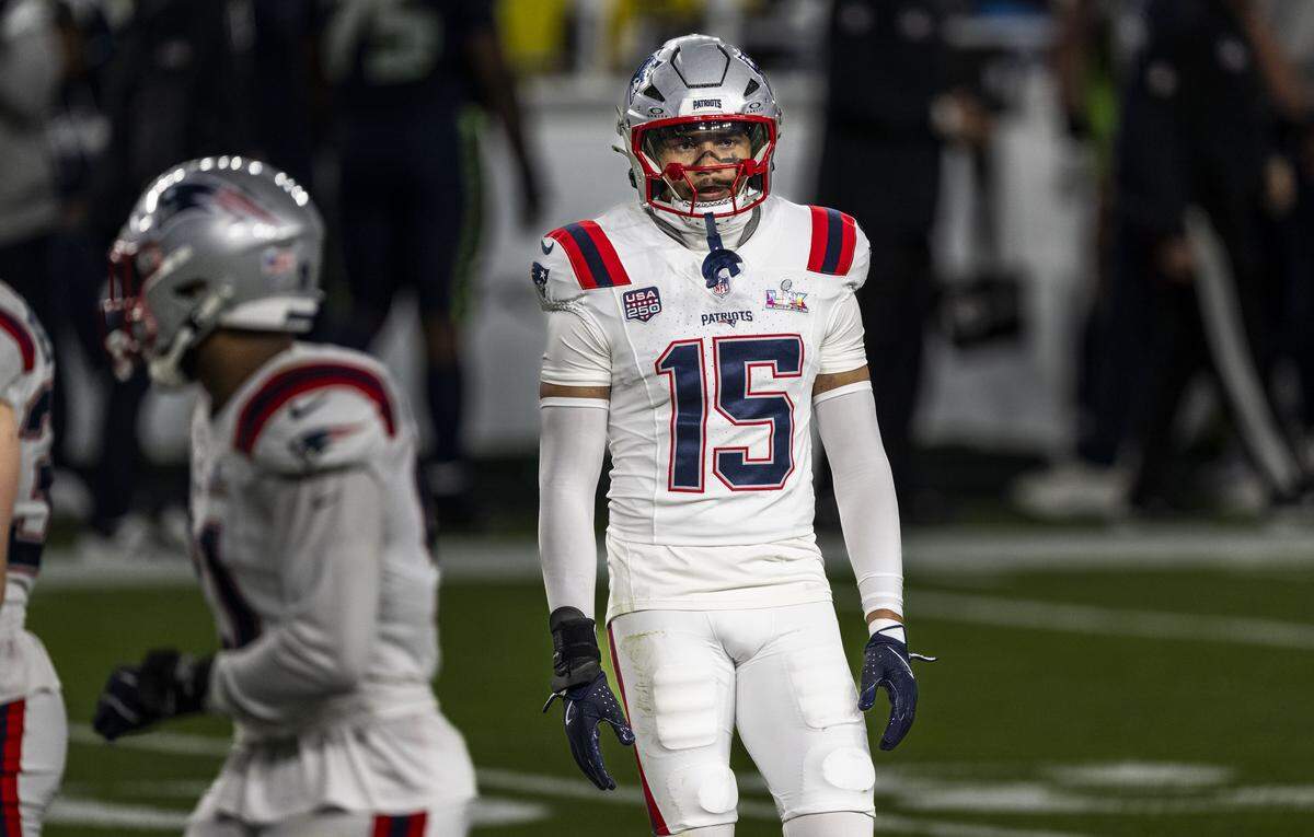 New England Patriots linebacker Marte Mapu (15) during the LX Super Bowl at Levi’s Stadium on Sunday, Feb. 8. Mapu played for Sacramento State.