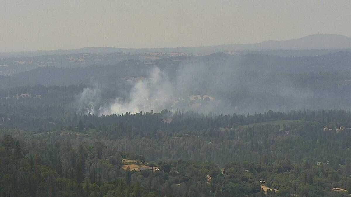 The Rontree Fire is seen burning near Somerset in El Dorado County on Sunday, July 23, 2023, in an image taken from a PG&E wildfire camera. The fire was reported between 5 and 10 acres along Fairplay Road just before 3 p.m. on Sunday.