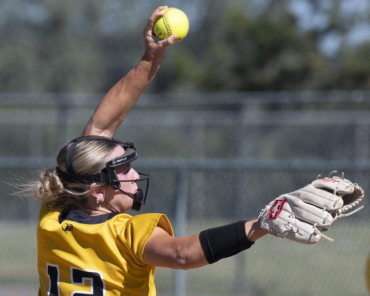 Del Oro Golden Eagles pitcher Mikayla Finn throws against Willow Glen in the CIF Northern California Regional Division II softball semifinals on Thursday.