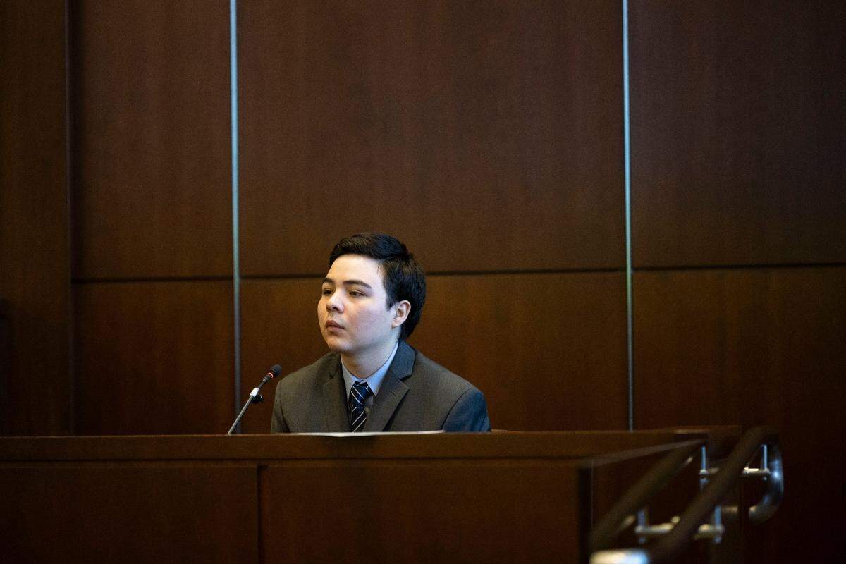 Carlos Reales Dominguez, the former UC Davis student accused of a stabbing spree in Davis, takes the stand in his defense Monday in Yolo Superior Court in Woodland.