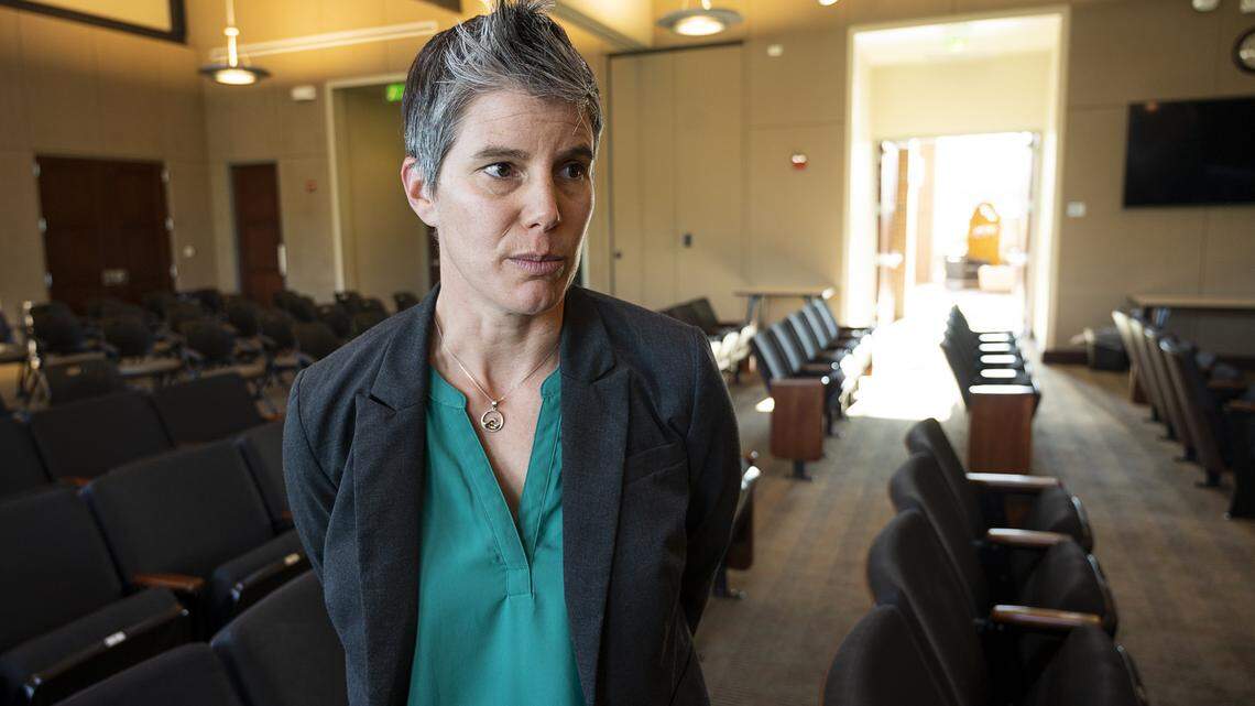 Then-Placer County Health Officer Dr. Aimee Sisson answers media questions about positive coronavirus test result for a county resident in Auburn on March 2. She was named Yolo County’s health officer on Wednesday, Sept. 23.