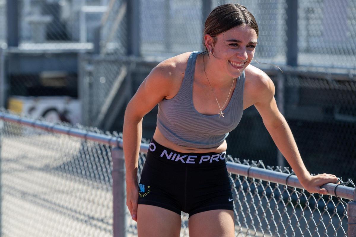 Brooke White trains for her event in the hurdles at River city High School on Tuesday in West Sacramento. She has the second fastest 100 hurdles time in the state and has a chance to win gold at the CIF State Championships in Fresno this weekend.