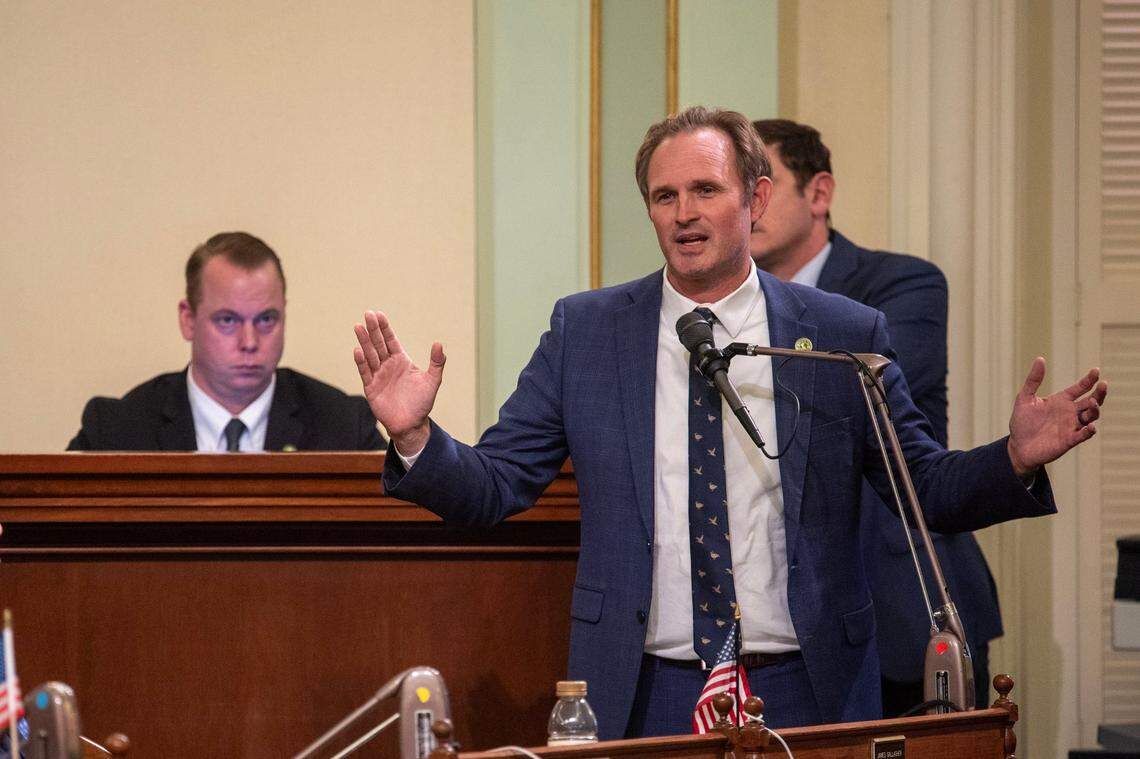 Assembly Republican Leader James Gallagher, R-Nicolaus, argues against AB x2-1 during the special session on Tuesday.