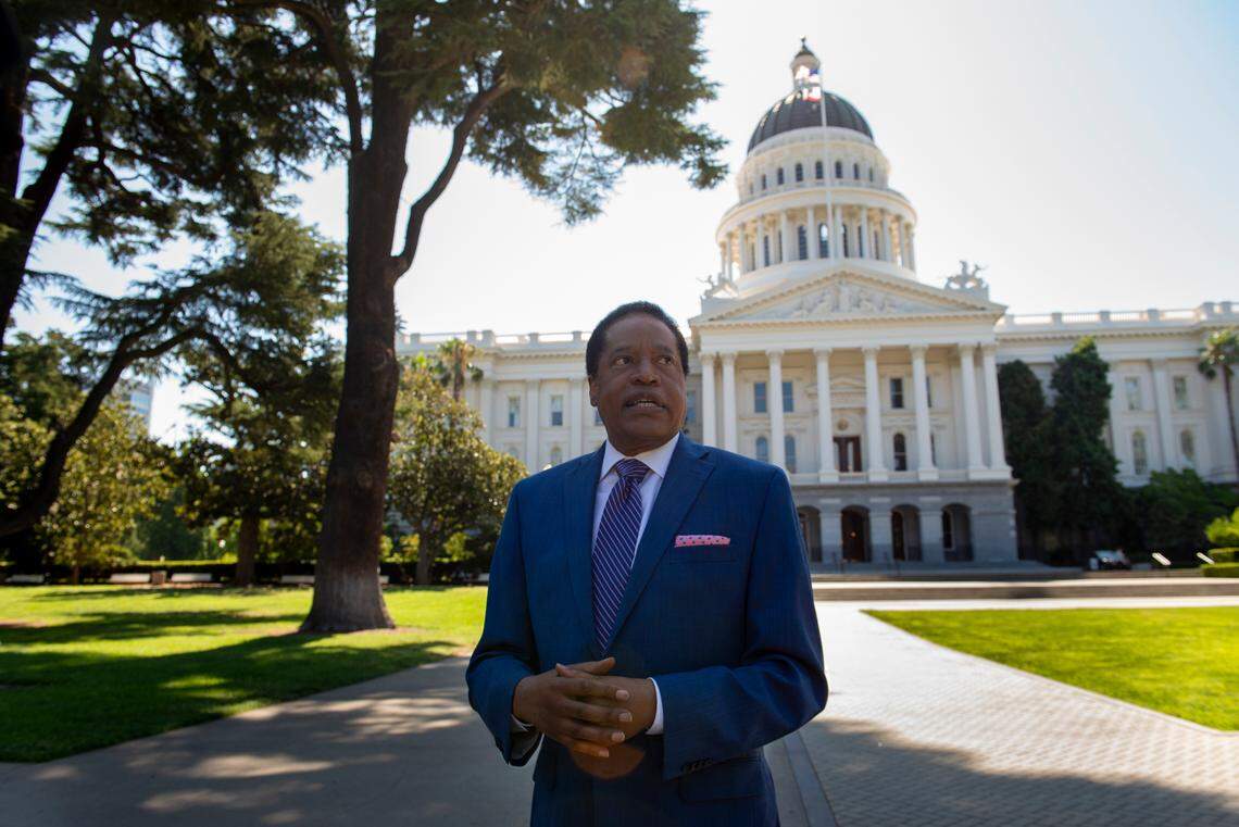 Larry Elder, a longtime talk radio host, is one of dozens of Republicans looking to replace Newsom in the upcoming recall election. He is photographed at the Capitol in Sacramento on Thursday, July 15, 2021