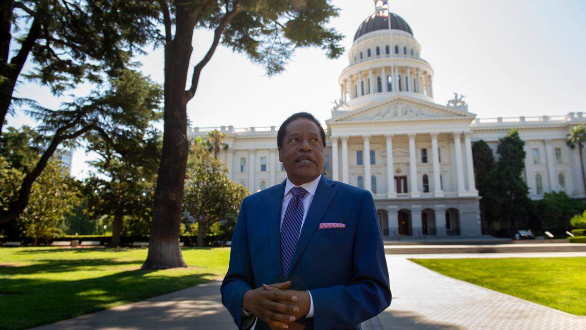 Larry Elder, a longtime talk radio host, is one of dozens of Republicans looking to replace Newsom in the upcoming recall election. He is photographed at the Capitol in Sacramento on Thursday, July 15, 2021