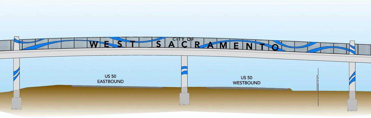 An artist’s rendering of the Sycamore Trail Pedestrian Overcrossing in West Sacramento currently under construction. Officials are expected to inspect the bridge again overnight Monday, Nov. 20, 2023, after a vehicle crashed into the overcrossing’s support structure early Monday morning, killing the driver and injuring his passenger.