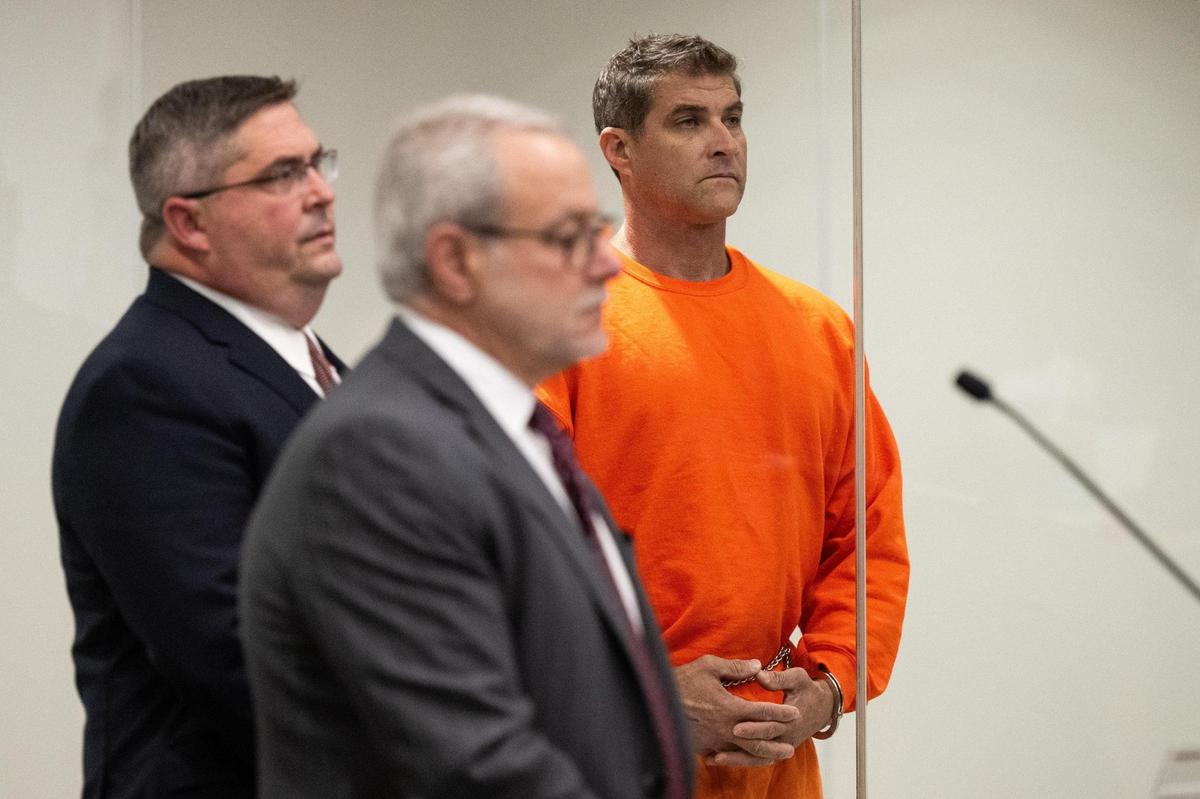 Daniel Serafini, 49, is arraigned at the Placer Superior Court in Roseville on Tuesday, Oct. 31, 2023, for the murder of his father-in-law Robert Gary Spohr and the attempted murder of Spohr’s wife, Wendy Wood, at their Lake Tahoe home.