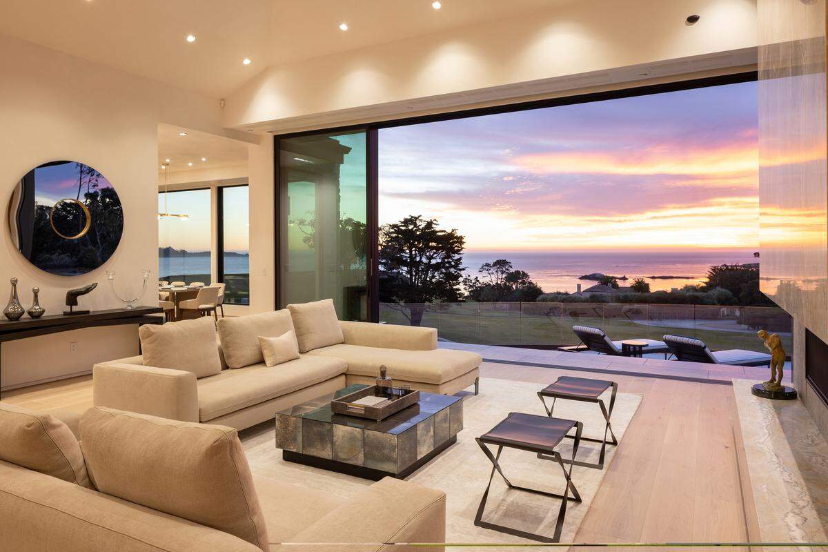 Venetian plaster walls and Brazilian mahogany doors highlight extraordinary craftsmanship in the Pebble Beach home.