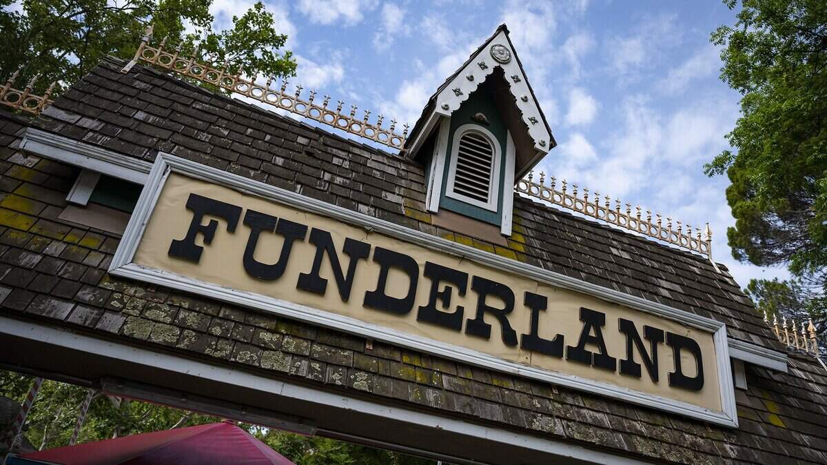The Funderland sign on the park’s gateway arch greets visitors in 2022. The children’s amusement park is located in William Land Park and features 10 rides primarily meant for younger kids.
