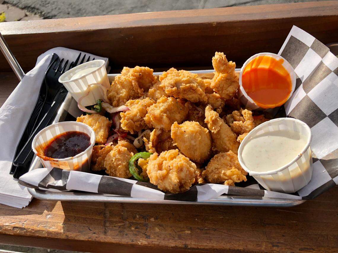 Solid Ground Brewing’s ugly nugz come with a choice of buffalo, bleu cheese or sweet chipotle dipping sauces.