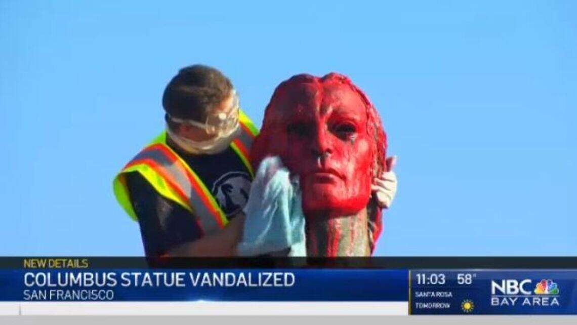 Protesters douse Columbus statue in red paint to decry ‘genocide’ in San Francisco