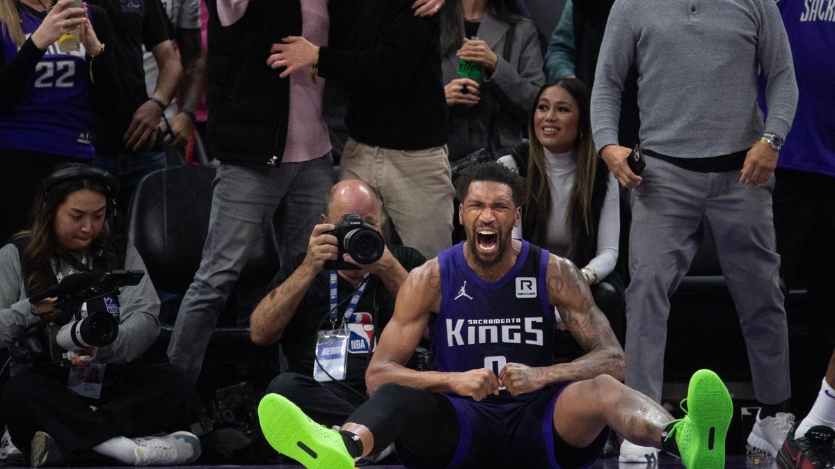 Sacramento Kings guard Malik Monk reacts after being fouled in the second half of an NBA game against the Philadelphia 76ers on Wednesday at Golden 1 Center.