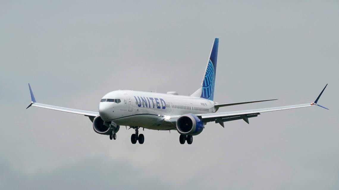 A Boeing 737 Max 9 built for United Airlines flies before landing at King County International Airport - Boeing Field after a test flight from Moses Lake, Wash., Wednesday, Nov. 18, 2020, in Seattle. (AP Photo/Ted S. Warren)