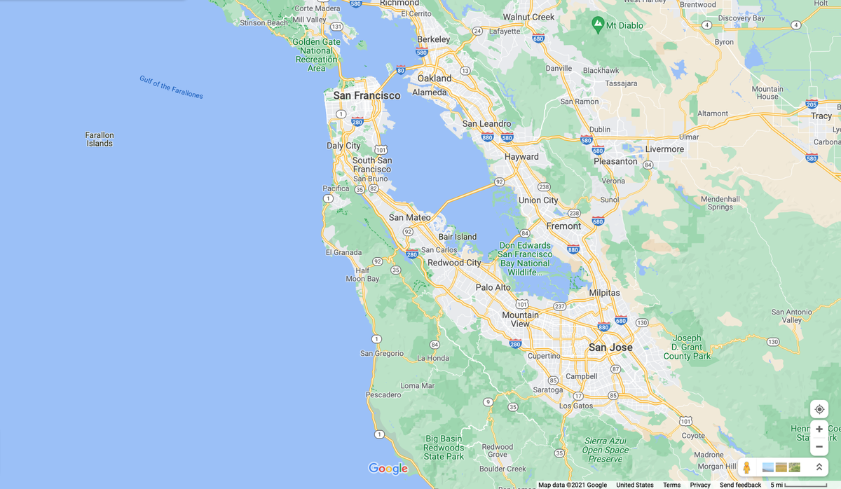 A screenshot of a map includes Interstate 280, which is noted as the “Deadliest Highway in California” for wildlife-vehicle collisions, according to a 2021 report by the Road Ecology Center at the University of California, Davis.