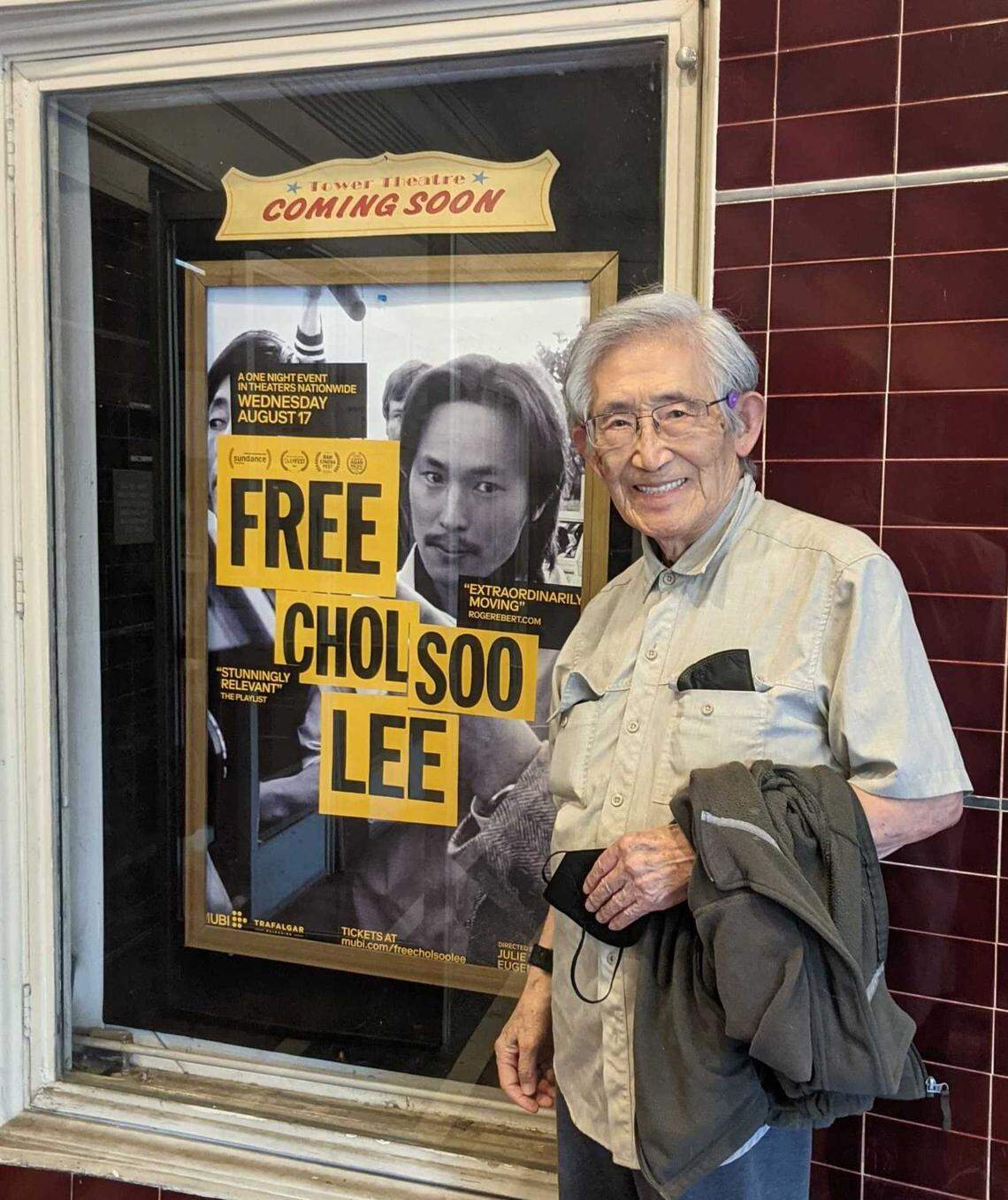K.W. Lee is seen in 2022 before the screening of “Free Chol Soo Lee” at the Tower Theatre in Land Park, Sacramento. Lee, a pioneering journalist who relentlessly championed the underdog and battled corruption during an extraordinary half-century career, died March 8 at the age of 96.