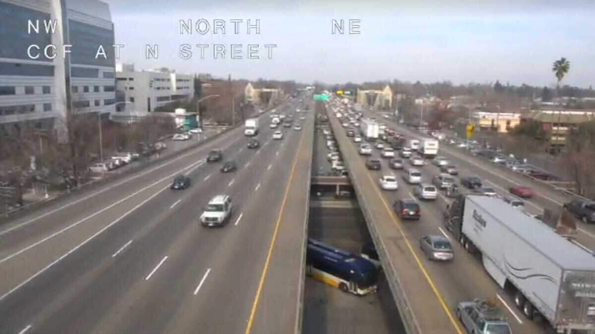 Capital City freeway slowed to a halt Thursday afternoon when a big rig stalled in the road, according to the California Department of Transportation. Traffic was backed up to as far as Broadway.