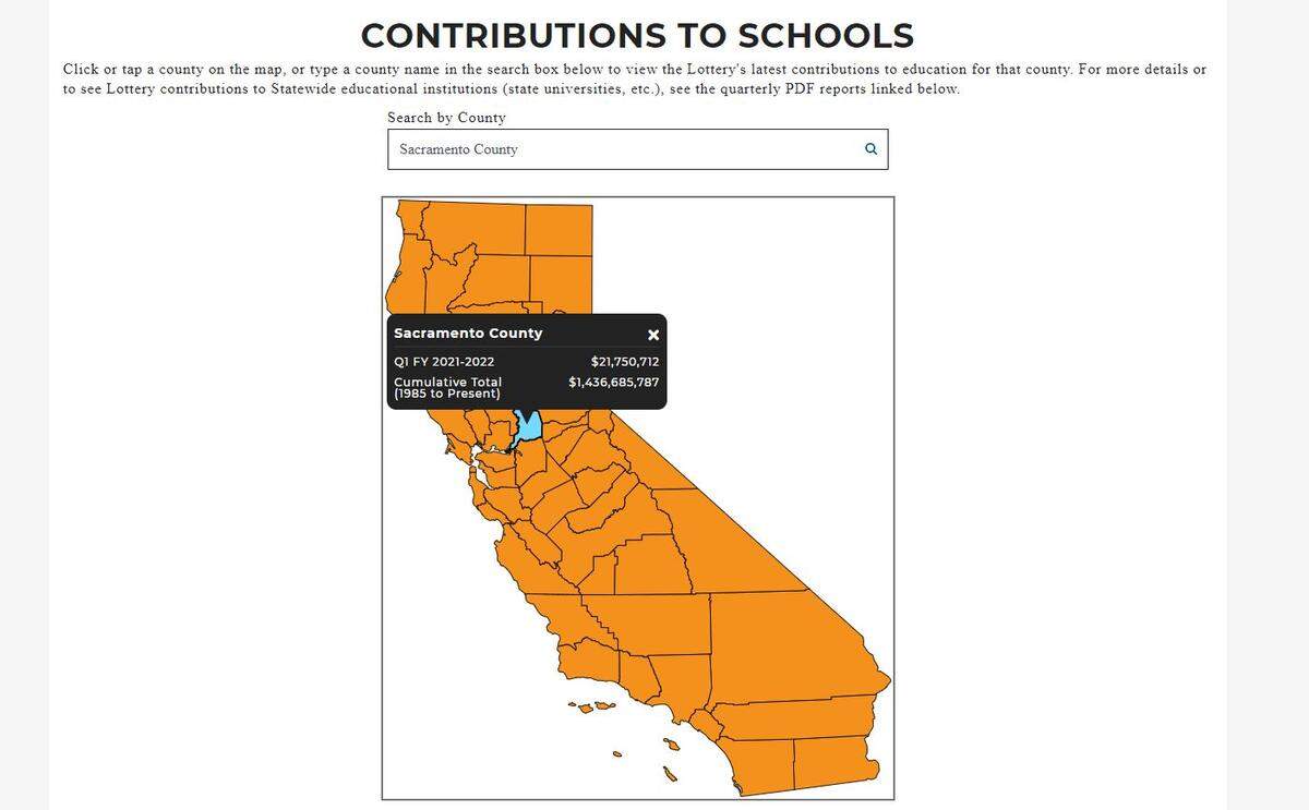 A new online tool from the California State Lottery lets users search how much money from the Lottery has gone to counties, school districts and some individual schools across the state.