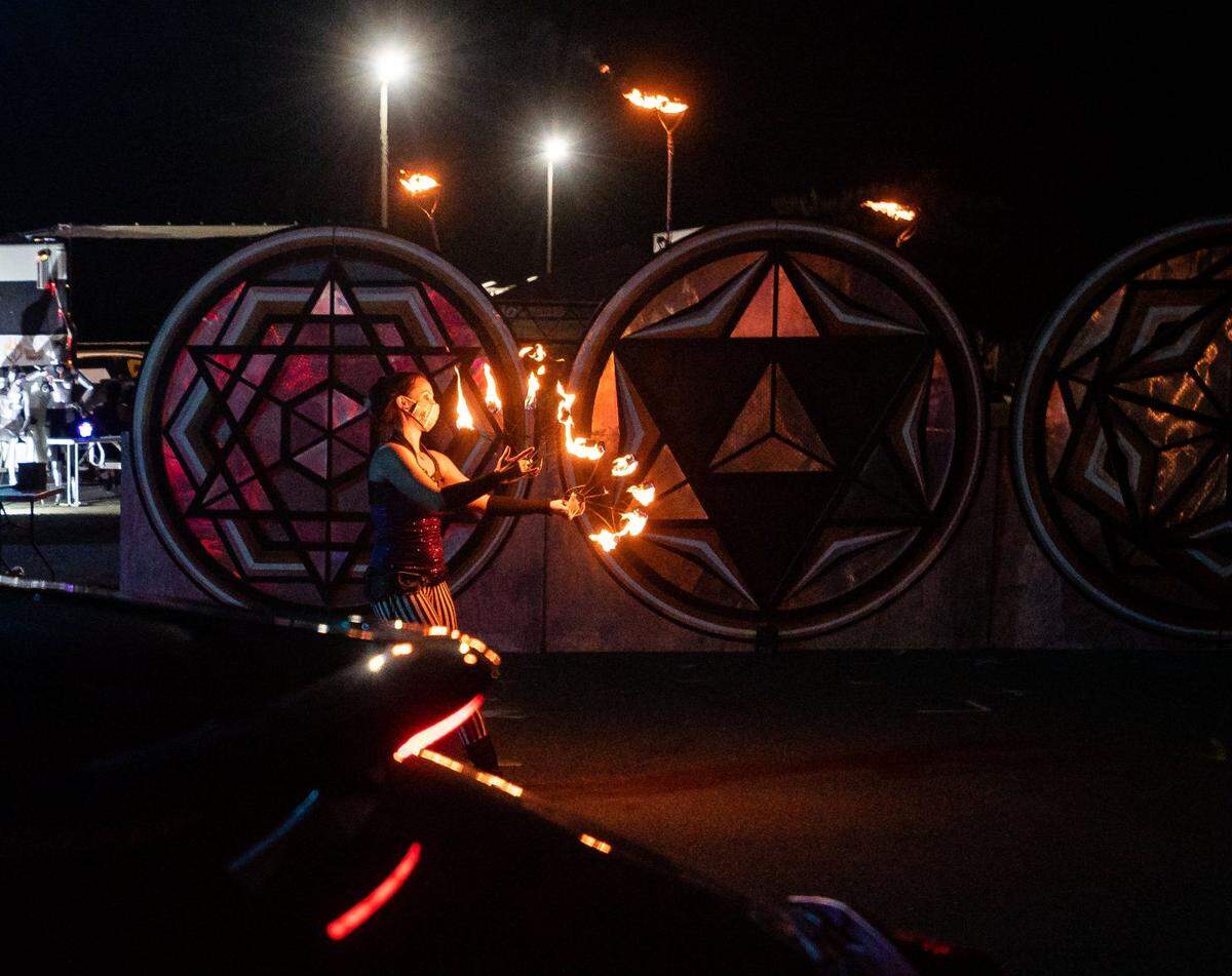 Artists, viewers and burners participate in the Summer Spark drive-thru festival, inspired by Burning Man, on Friday, July 24, 2020, on Mine Shaft Lane in Rancho Cordova. The Burning Man-inspired event lasted two nights.