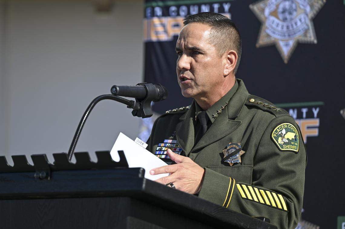 Placer County Sheriff Wayne Woo speaks during a ribbon-cutting ceremony for an expansion of the South Placer Jail in Roseville on Wednesday. The expansion includes a new mental health facility and the Medium Security Vocational Training Facility.