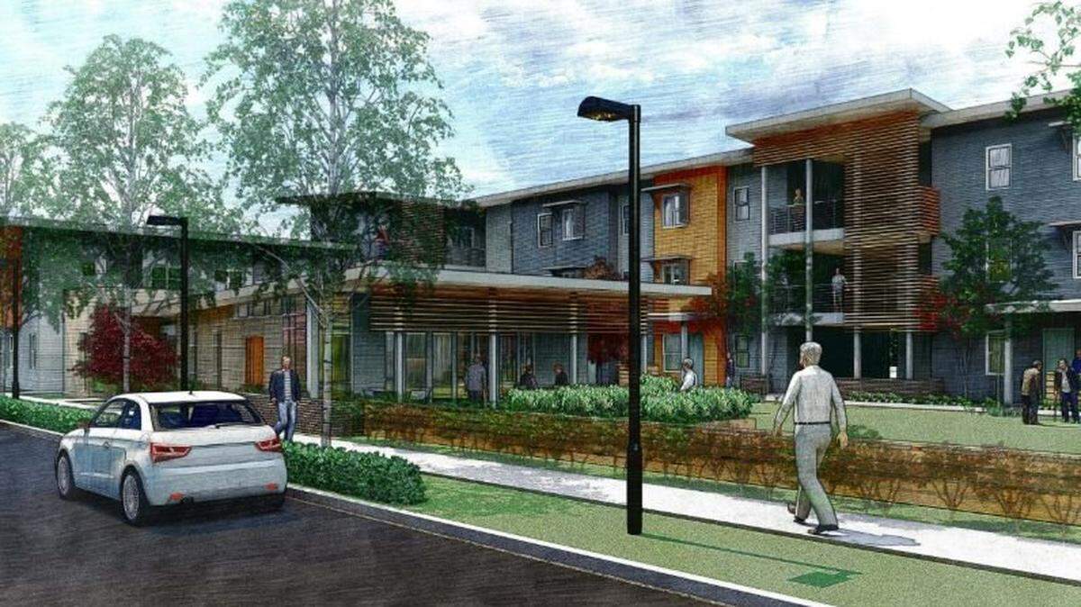 Eden Housing, shown in an artist rendering, is building a 67 units of affordable housing for seniors at a vacant lot at 4501 9th Ave. in Sacramento's Oak Park neighborhood. The publicly-funded project costs about $576,000 per door to construct.