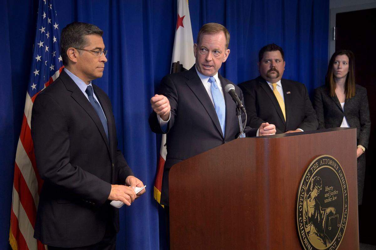 California State Attorney General Xavier Becerra, left, and U.S. Attorney McGregor Scott speak to members of the press in Sacramento on Thursday, April 26, 2018, about the arrest of Modesto physician Sawtantra Kumar Chopra. Chopra has been charged with prescribing opioids to patients outside the usual course of professional practice and not for legitimate medical purpose.