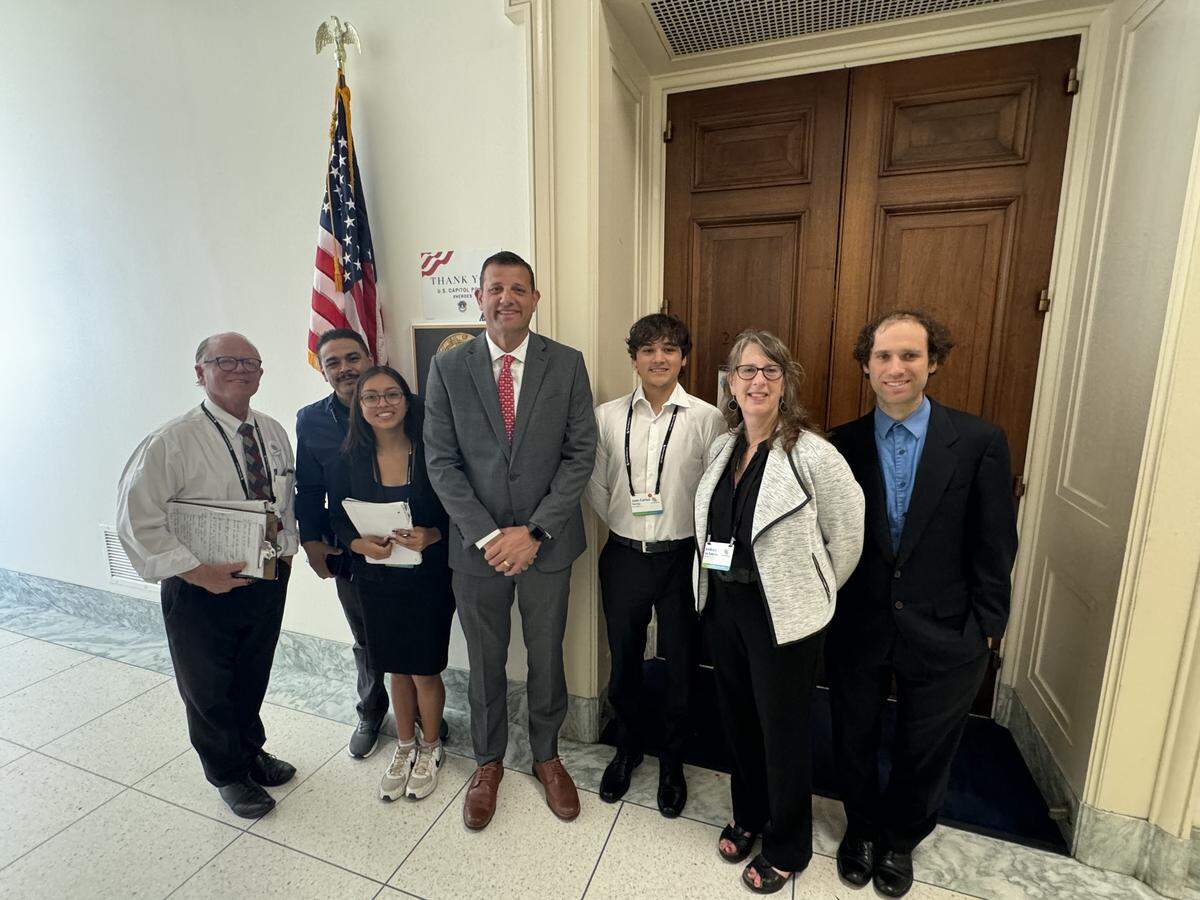 Rep. David Valadao, R-Hanford, middle, outside of his office in Washington, D.C. Jimena Romero, standing to the left of the congressman, is joined by her father and other Citizens’ Climate Lobby, Fresno volunteers. The group discussed permitting reform.