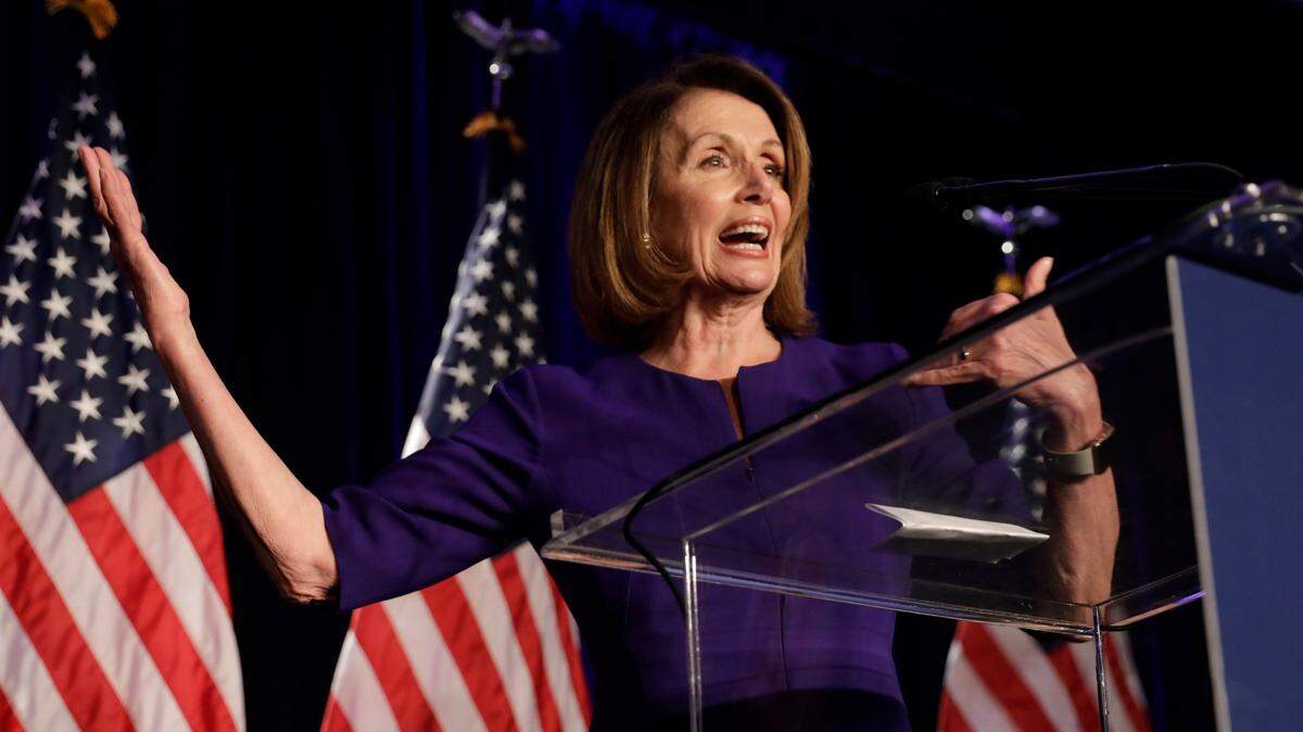 Top House Democrat Nancy Pelosi of California speaks on election night in Washington, D.C. Democrats regained control of the House, and she is in line to become speaker again.