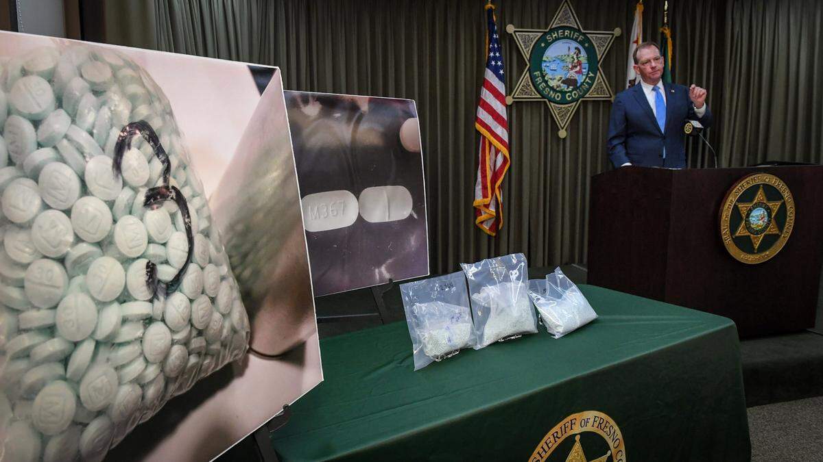 U.S. Attorney McGregor W. Scott leads a press conference at the Fresno County Sheriff’s Office in Fresno in 2020 to raise the public’s awareness of the danger of fentanyl as the number of overdose deaths from fentanyl rise.