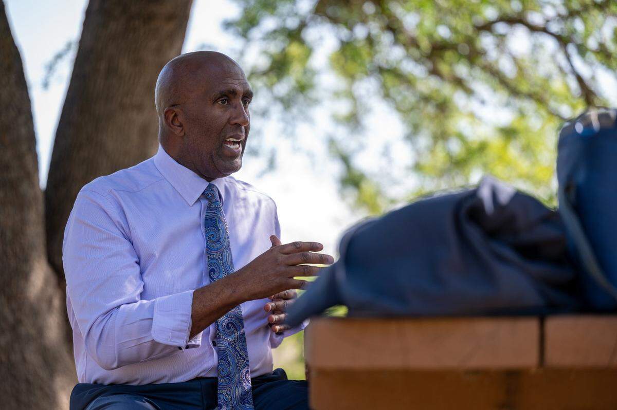 Jim Cooper talks about his candidacy for Sacramento County Sheriff after a press conference announcing AB 26233 for protection and safety of the American River Parkway in Rancho Cordova in April.