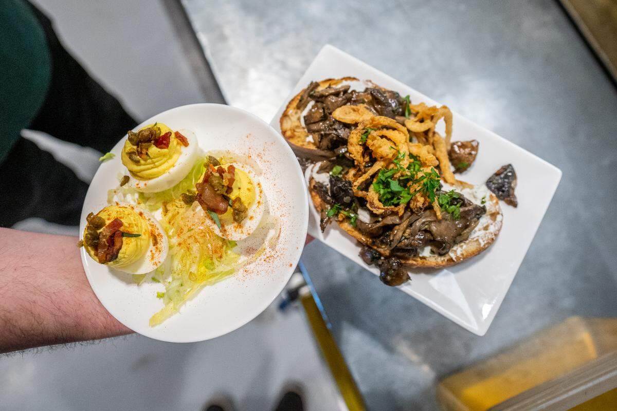 Roast beef sandwiches and deviled eggs are a couple of the items available on The Green Room’s menu.