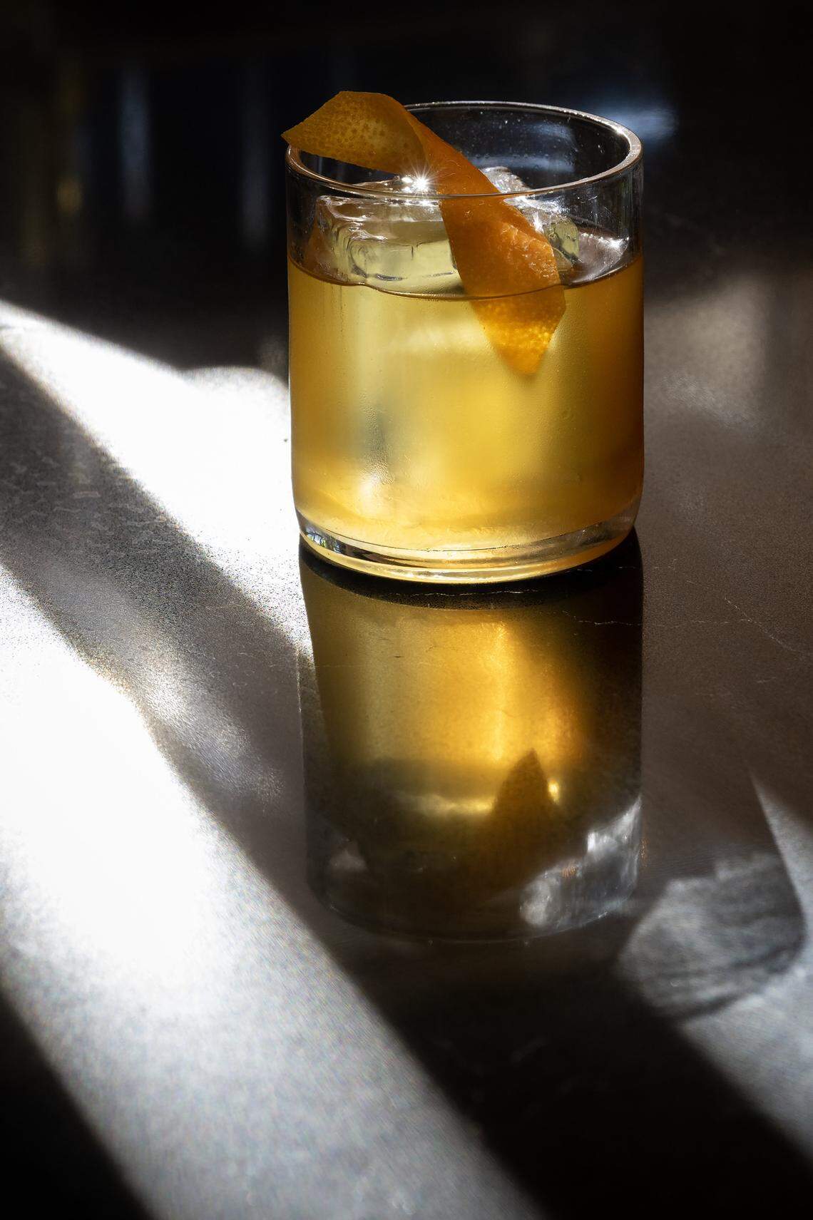 A fat-washed Old-Fashioned cocktail served at Good Neighbor on R Street in Sacramento on Tuesday.