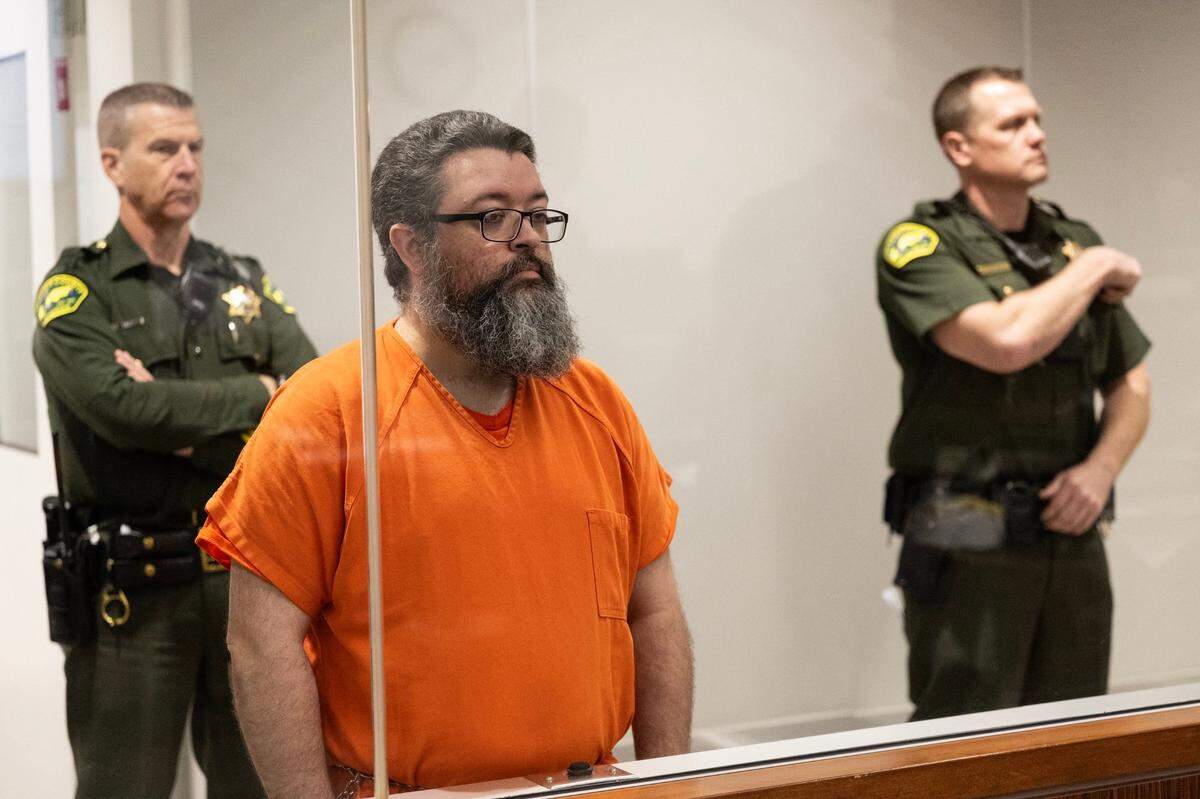 Cory Albert Blakley pleads not guilty during his arraignment at the Placer Superior Court in Roseville on Friday, Feb. 16, 2024. He and his wife Kimberly Rachel Blakley are accused of murder, torture and child abuse in the death of their adopted 9-year-old son.