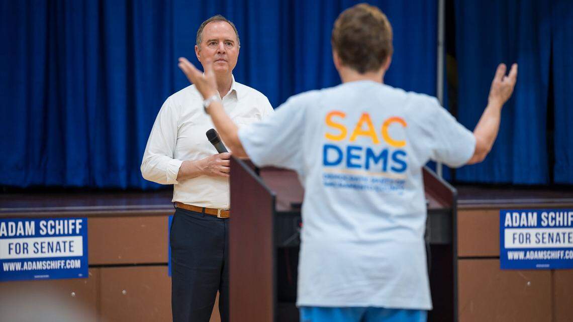 U.S. Rep. Adam Schiff answers audience questions at a town hall event hosted by the Women Democrats of Sacramento County last summer at the Oak Park Community Center in Sacramento.