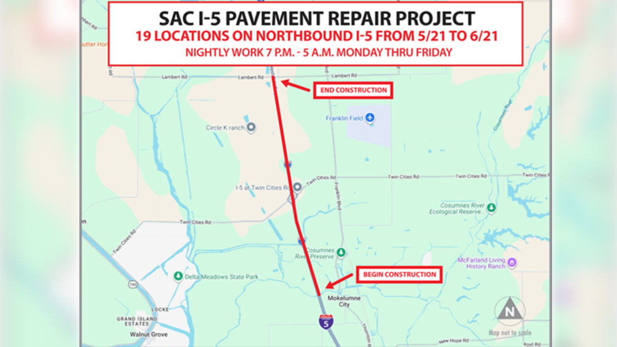 A map of the area that will be under repair by Caltrans.