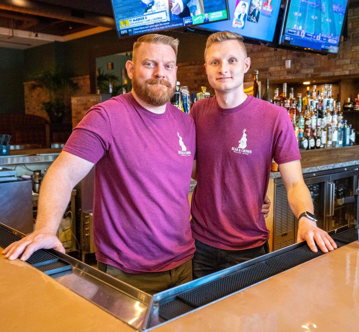 Bear & Crown co-owners Jesse Ledin, left, and Joe Wilson stand at the bar in their newly british pub in Old Sacramento on Thursday.