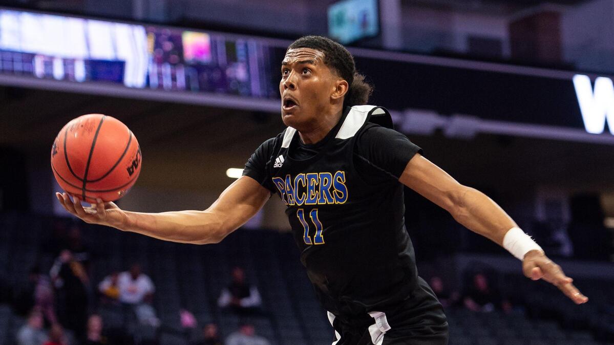 Grant’s Johnathan Schooley-Tyson flies over St. Mary’s Grant Jory but is penalized for an offensive foul during the fourth period of the high school boys basketball Sac-Joaquin Section Division II championship Thursday, Feb. 27, 2020, at Golden 1 Center in Sacramento. Grant toppled St. Mary’s 61-46.