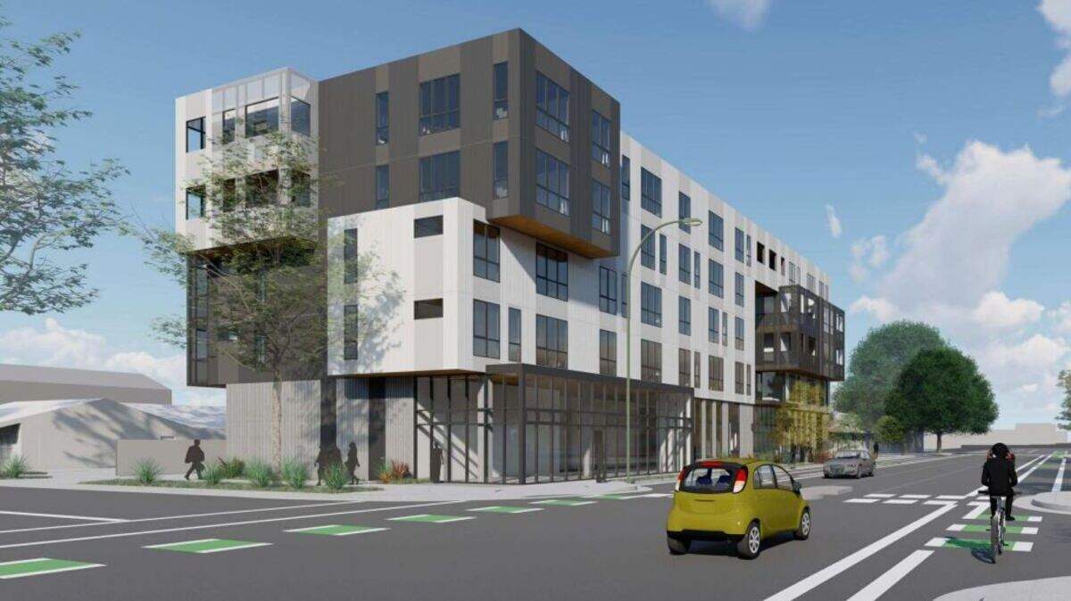 Renderings for a planned mixed-use apartment building at 2701 Broadway in Sacramento.