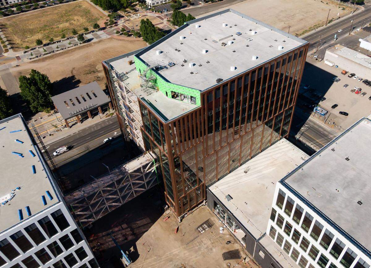 Construction continues on the Richards Boulevard office complex for state workers in June in the River District.