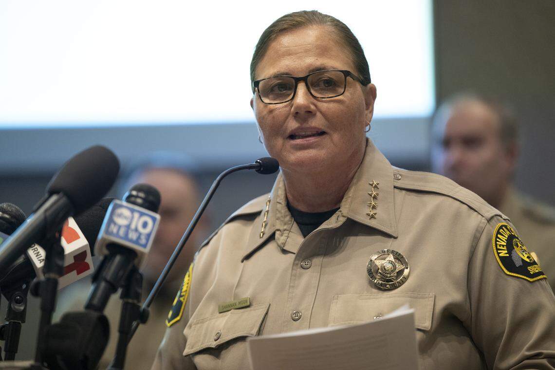 Nevada County Sheriff Shannan Moon gives a press conference at the Eric Rood Government Center in Nevada City on Wednesday, Feb. 18, 2026, regarding an avalanche that took place the day prior in the backcountry.