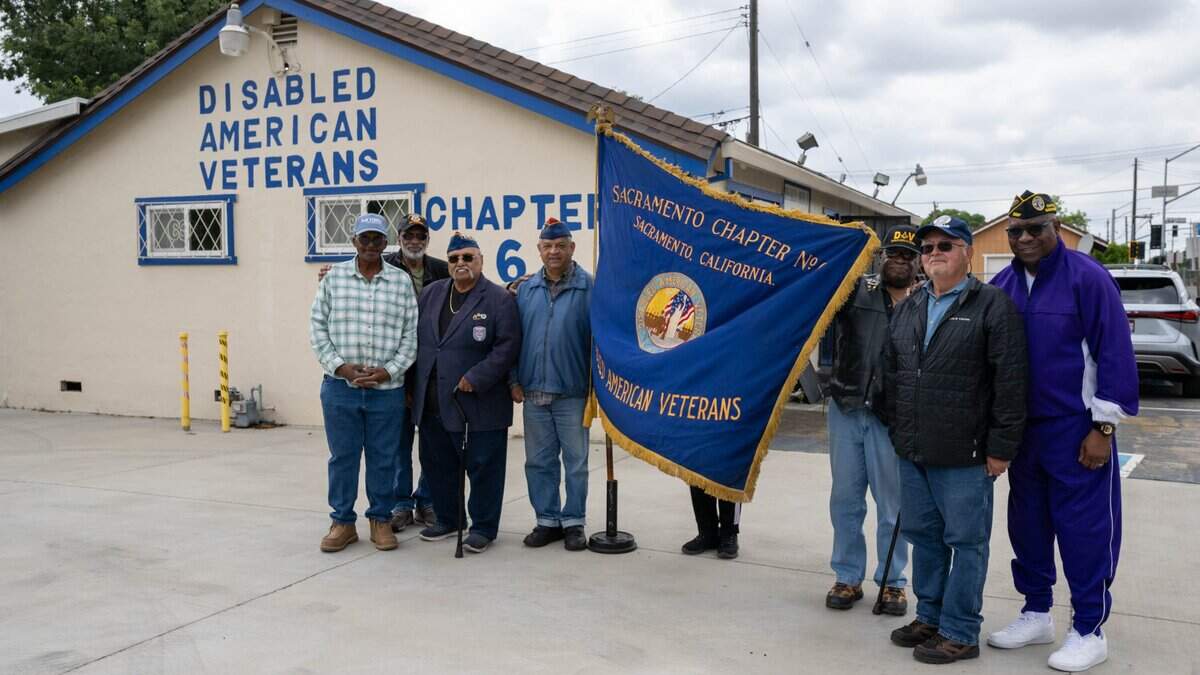 Chapter No. 6 members hold their flag at the Disabled American Veterans chapter building in Sacramento County in May. Volunteers at the 106-year-old DAV post provide free hospital rides to veterans, give out petty cash at Christmas to low-income vets to help them buy gifts for their grandchildren, and help fellow disabled vets navigate the Veterans Affairs claims process.