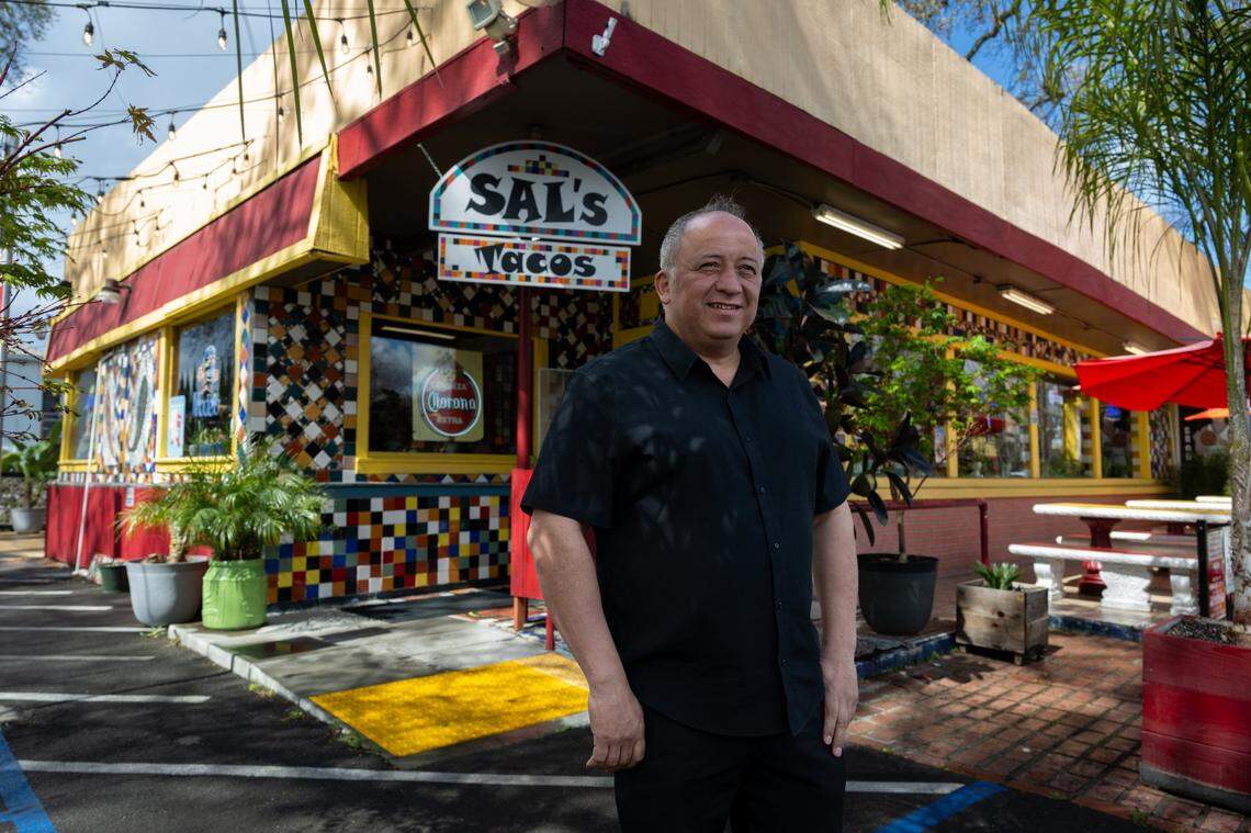 Ernesto Delgado stands outside his restaurant Sal’s Tacos in West Sacramento earlier this month. He is excited about the impact on the local economy when the Athletics play baseball at Sutter Health Park.