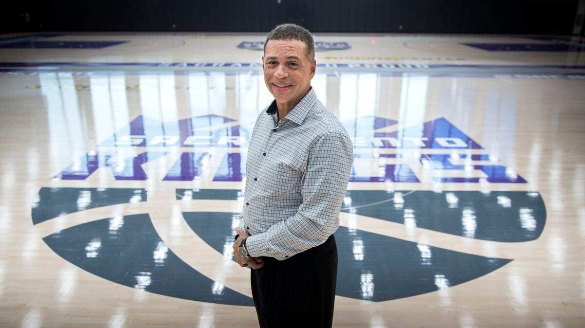 Scott Perry stands in the Sacramento Kings’ training facility in 2017, when he was vice president of basketball operations. Perry has reportedly been hired as the Kings next general manager after the team parted ways Thursday with Monte McNair.
