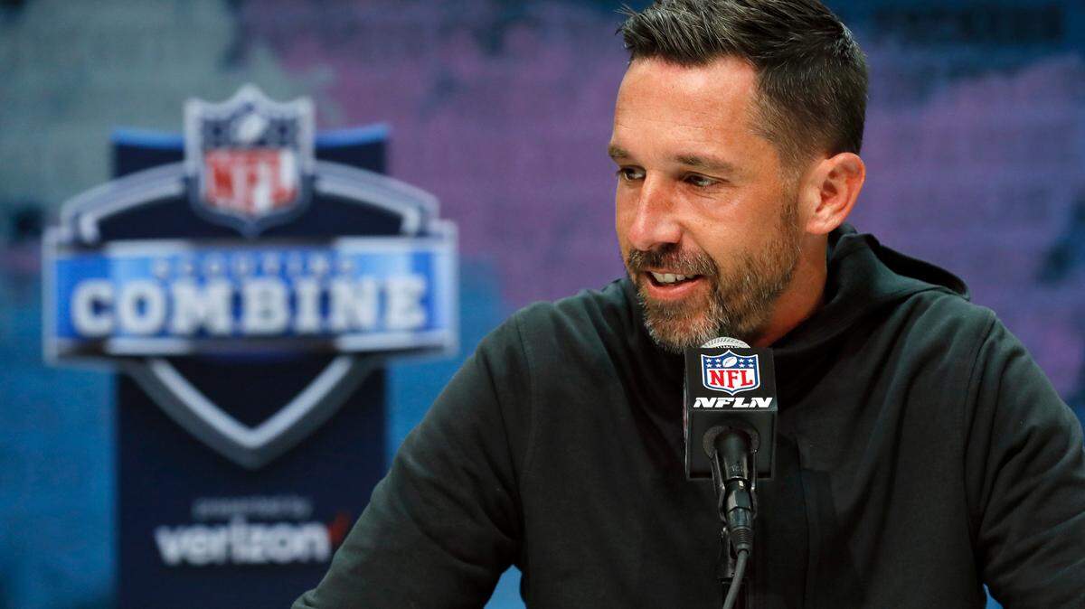 San Francisco 49ers coach Kyle Shanahan speaks during a press conference at the NFL scouting combine Tuesday.