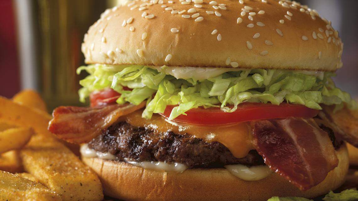 Red Robin’s bacon cheeseburger and steak fries.