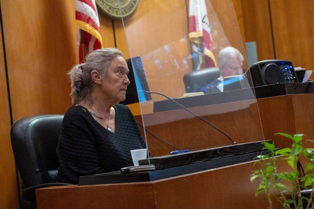 Joy Read gives a victim impact statement for her brother-in-law, Charles Starzynski, who was murdered in 2022, before the sentencing of DeSean Leon Brasser Jr. at the Gordon D. Schaber Sacramento County Courthouse on Friday, April 10, 2026. Brasser was sentenced to life in prison without the possibility of parole for the October 2022 murder.