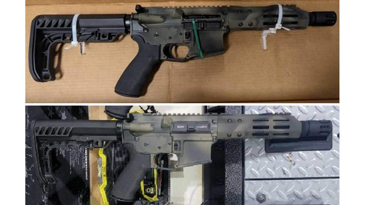 In an image included by federal prosecutors in a criminal complaint against Ruby Uribe, short-barreled shotguns are seen after they were seized by authorities. Prosecutors allege National Guard reservist Ruby Uribe, working with a joint counterdrug task force, tipped off a recently retired service member who was involved in drug trafficking.